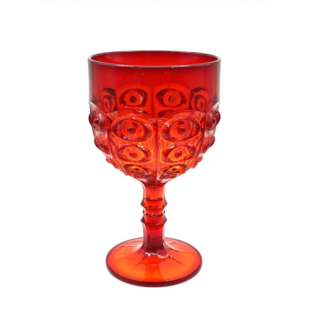 Viking Glass Yesteryear Bullseye Red Amberina Chalice Footed Bowl 8.75"